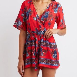 Red blue floral romper